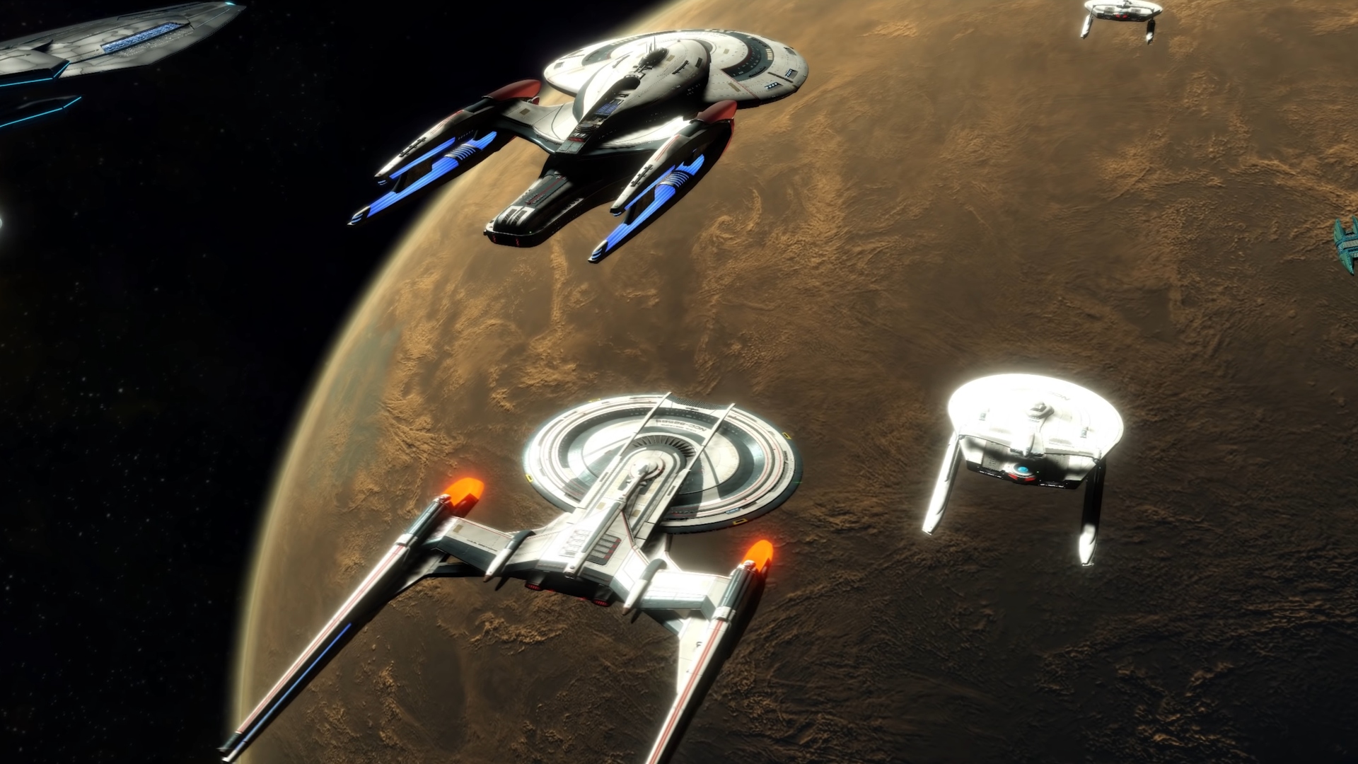 Best space games: Several ships fly in Star Trek Online