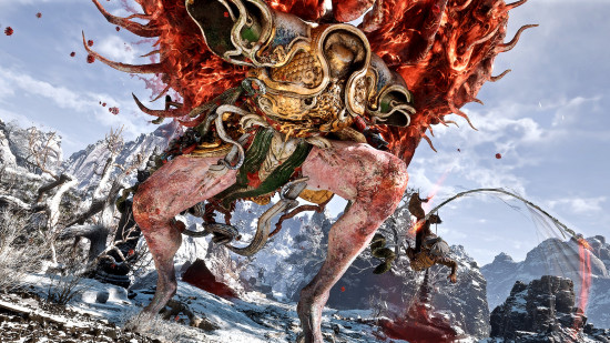 Black Myth Wukong review: One of the Black Myth Wukong bosses that resembles a demonic suit of armor with human legs.