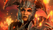 Diablo 4 Season 5 revitalizes Steam player numbers with huge increase: A warrior frowns with fire all around them, shining off their heavy armor.