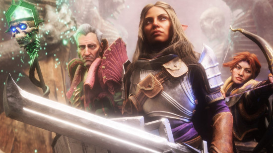 Dragon Age The Veilguard voice list: Several companions from The Veilguard stand looking at you.