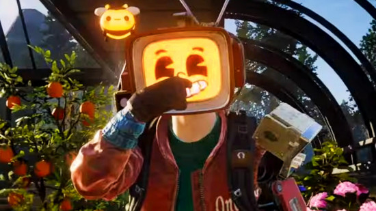 Once Human update 1.1 is hit with early crash issues - A person wearing a television set on their head that is displaying a smiling cartoon face.