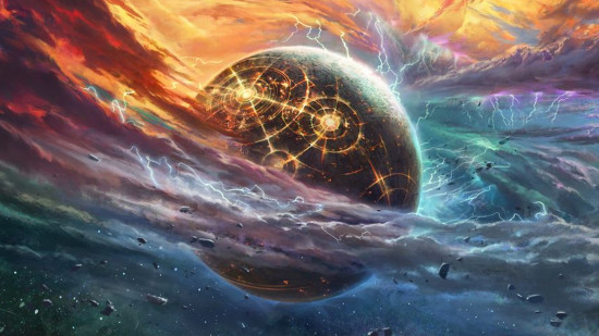 New Stellaris expansion unleashes colossal cosmic storms on the galaxy: A futuristic planet is engulfed by a colossal cosmic storm.