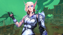 World of Warcraft drops the subscription, but only for a weekend: Alleria Windrunner stands in front of green ruins in The War Within.