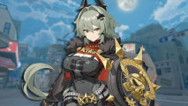 Zenless Zone Zero new character Caesar King: An upper-body shot of Caesar King looking towards the camera with a determined expression as she holds her shield and sword at the ready.